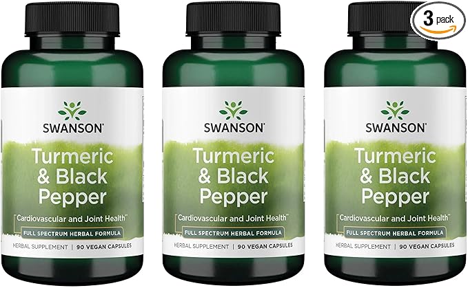 Swanson Premium Turmeric &amp Black Pepper Antioxidant Supplement for Active Adults Seeking Joint Digestion and Circulation Support - Non-GMO Organic (90 Vegan Capsules 3 Pack)