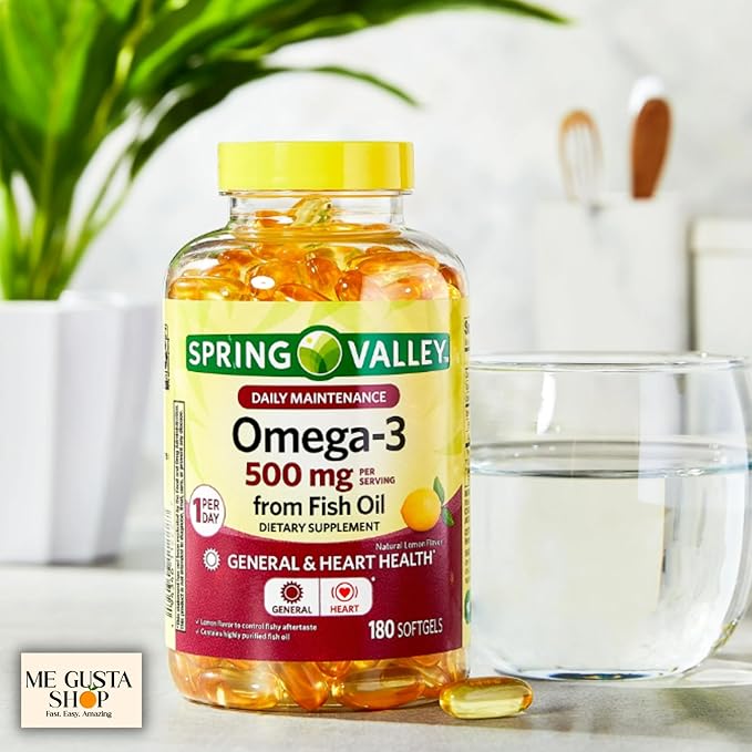 Spring Valley Omega 3 500mg 180 Softgels from Fish Oil Dietary Supplements + me Gusta Sticker