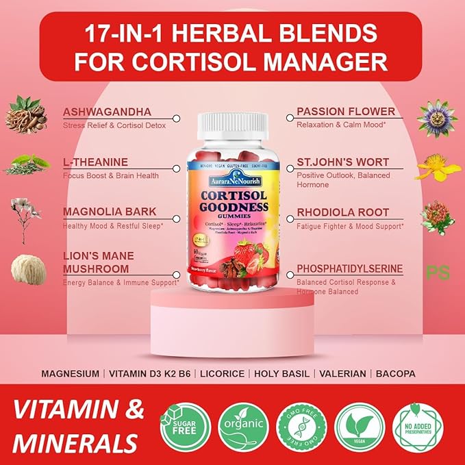 2 Pack Cortisol Supplement Gummies &amp Myo-Inositol &amp D-Chiro Inositol Drops for Women Men