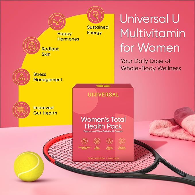 Women's Total Health Daily Vitamin Packs - All in One Multivitamin for Women Essential Vitamins &amp Minerals for Energy Stress Digestion &amp Gut Health Female Wellness Supplement 30 Packets