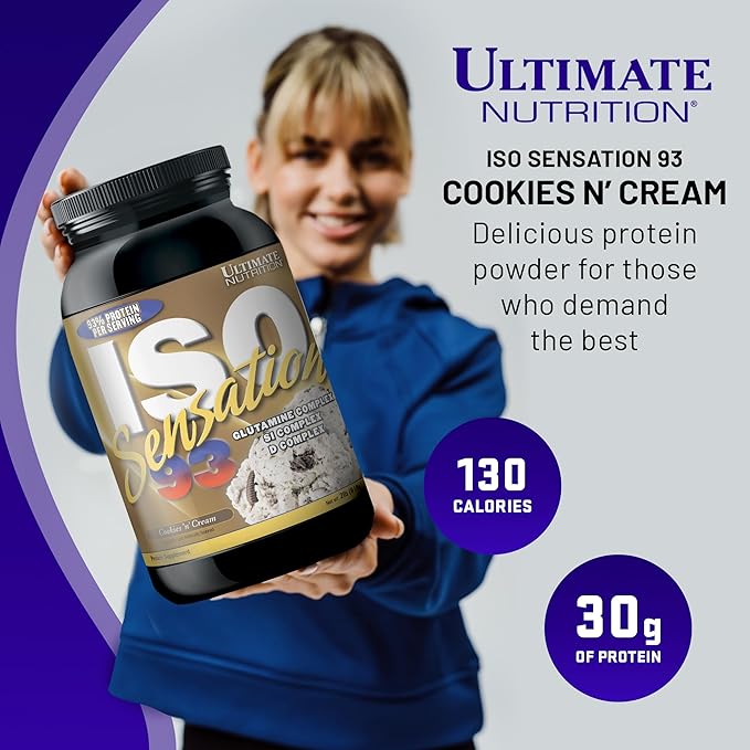 Ultimate Nutrition Whey Protein Isolate Powder with Glutamine Complex ISO Sensation 93 - Whey Protein Powder with Added Colostrum for Enhanced Recovery Immunity &amp Gut Health - Cookies N Cream 2