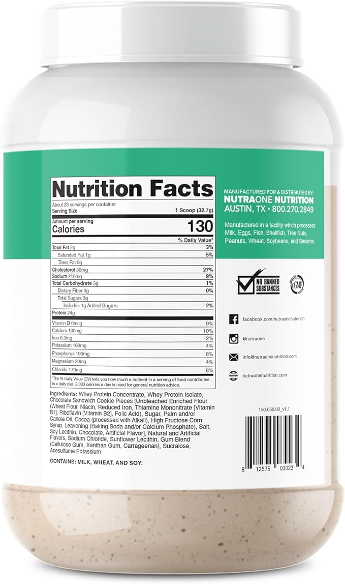 NutraOne ProteinOne Whey Protein Promote Recovery and Build Muscle with a Protein Shake Powder for Men &amp Women (Mint Chip Ice Cream 2 LB)