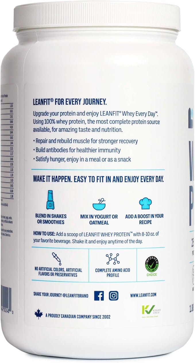 LeanFit WHEY Protein Cookies &amp Cream - 100% Whey Protein Powder 25g Protein Per Serving - Grass-Fed Gluten-Free BCAAs Amino Acid - 26 Servings 1.88 lb Tub