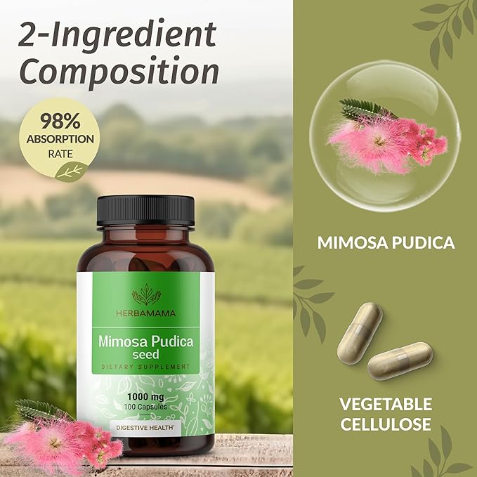 HERBAMAMA Mimosa Pudica and Milk Thistle Kit - Bundle of 1000 mg Mimosa Pudica Capsules &amp Milk Thistle Tincture 4 fl oz - Vegan Non-GMO Sugar &amp Alcohol-Free - 2 Pack