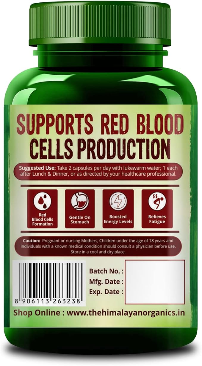 Himalayan Organics Plant Based Iron Supplement with Folate | Blood Builder | Whole Food | 120 Veg Capsules