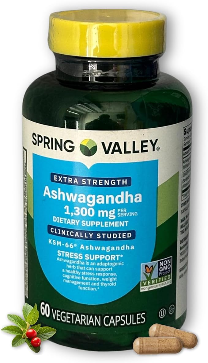 Ashwagandha ksm 66 1300mg- Capsules Extra Strength 60ct (Pack of 1) Boxed By Fusion Shop Store