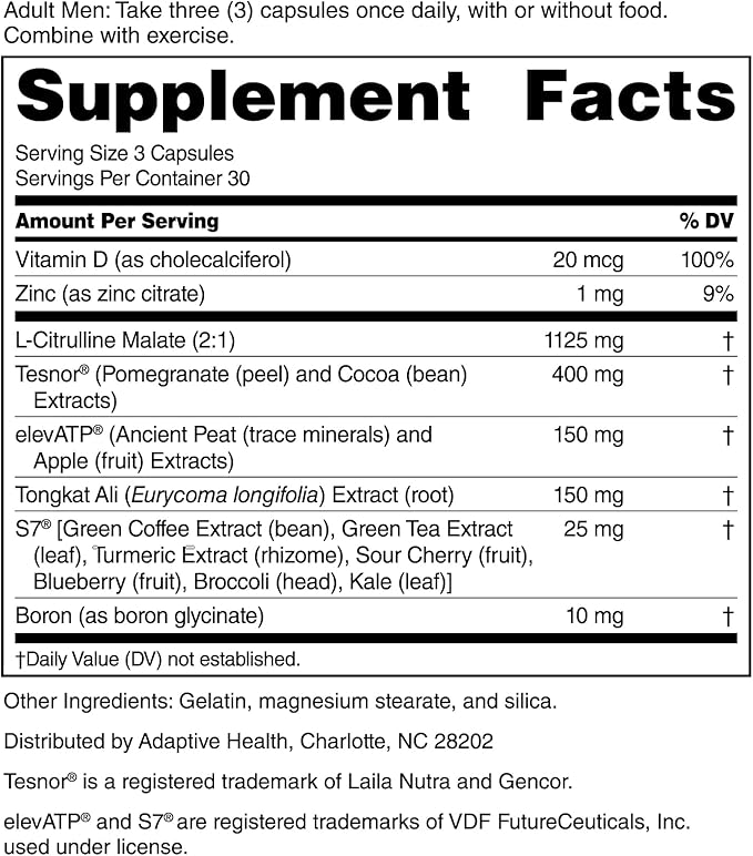 Nugenix Total-T2 - Testosterone Booster and Nitric Oxide Booster for Men Tesnor S7 ElevATP Tongkat Citrulline Nitric Oxide and Testosterone Supplement for Men (180 Count)