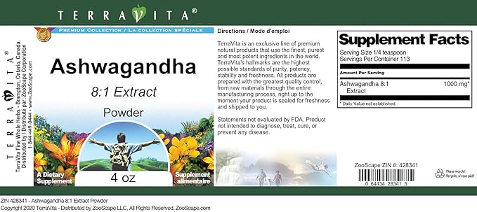 Ashwagandha 8:1 Extract Powder (4 oz ZIN: 428341) - 2 Pack
