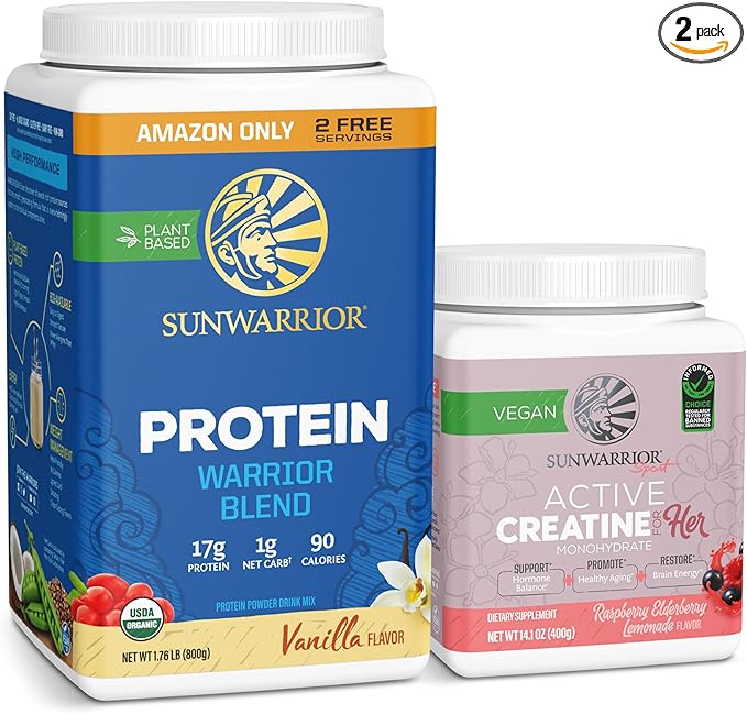 Sunwarrior WarriorBlend Vanilla Protein Powder 32 Servings &amp Creatine for Women Berry Lemonade 50 Servings