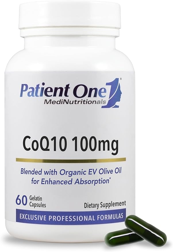 Patient One Coenzyme Q10 (CoQ10) 100 mg | Antioxidant Supplement to Support Heart and Vascular Health* | with Organic Olive Oil | 60 Capsules