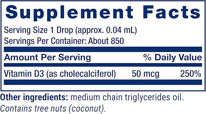 Life Extension Liquid Vitamin D3 50 mcg (2000 IU) Immune System Support Bone Health Whole-Body Health unflavored Gluten-Free Non-GMO 29.57 ml