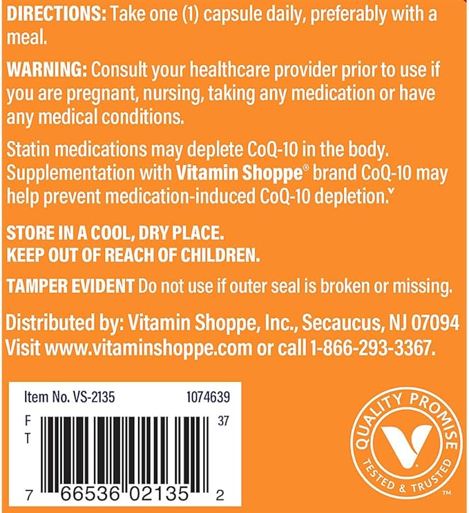 The Vitamin Shoppe CoQ-10 200mg Beneficial for Those Taking (120 Capsules)