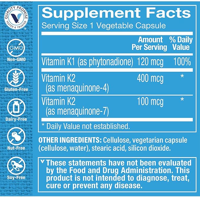 The Vitamin Shoppe Vitamin K Complex - Complete K1 K2 Formula | Bone &amp Cardiovascular Health | 180 Vegetable Capsules | Full Spectrum