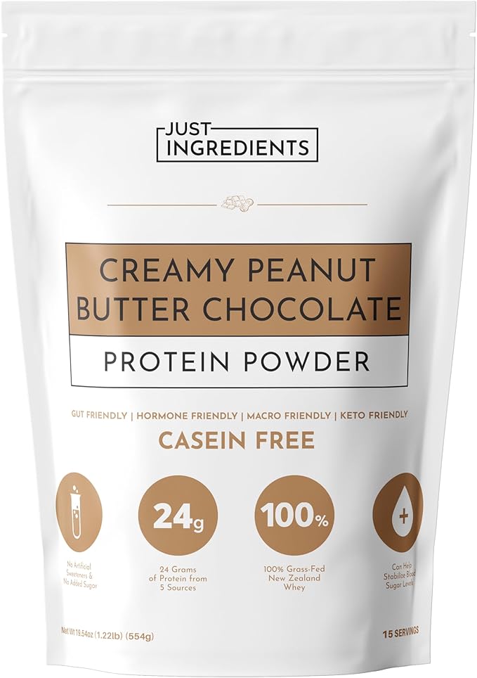 Creamy Peanut Butter Chocolate Protein Powder – 15 Servings | Grass-Fed Whey Naturally Sweetened No Gums or Fillers | Smooth Texture Easy to Digest Great for Shakes Baking &amp Daily Protein Sup