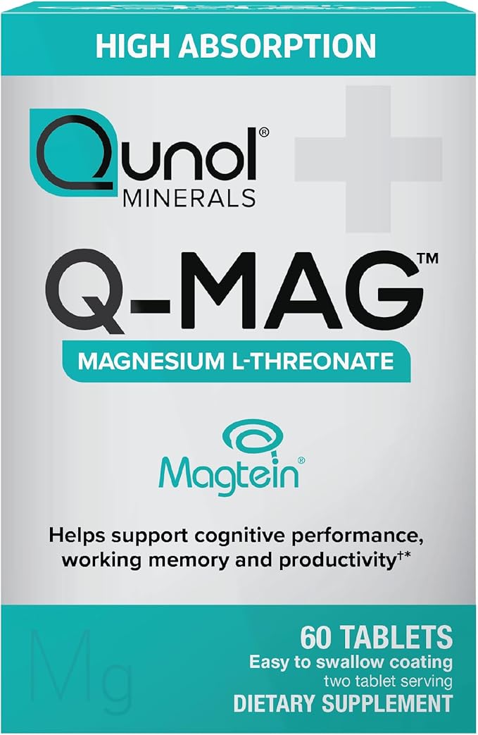 Qunol Q-Mag Magnesium L-Threonate Tablets 2000mg of Magtein to Help Support Cognitive Performance Improve Mental Alertness &amp Productivity Supports Restful Sleep High Absorption 60 Count