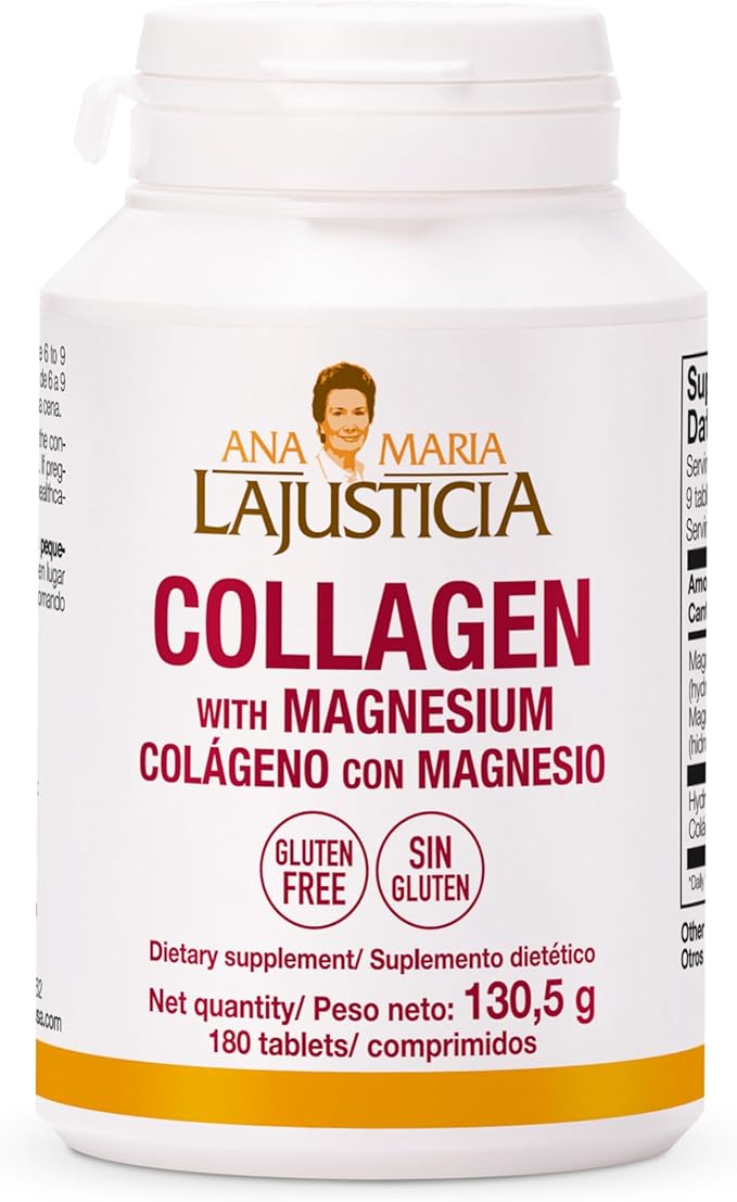 Ana Maria LaJusticia Collagen with Magnesium 180 Tabs - Healthy Teeth Skin &amp Bones - Energy-Full - Gluten-Free - Easy-to-Use - Rejuvenates Your Skin &amp Strengthens Nervous System - from Spain