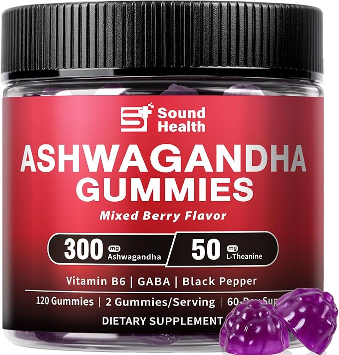 Ashwagandha Gummies for Women &amp Men | Organic Ashwagandha Supplement with Vitamin B6 Black Pepper | Vegan Plant Based Non-GMO Gluten-Free - 120 Count (60-Day Supply)