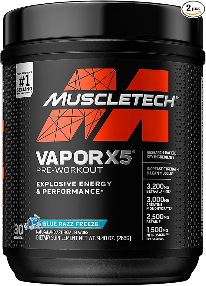 Muscletech Whey Protein &amp Pre Workout Powder Bundle - Nitro-Tech Muscle Formula with 30g Protein 3g Creatine &amp Vapor X5 Pre-Workout with Creatine for Lean Muscle