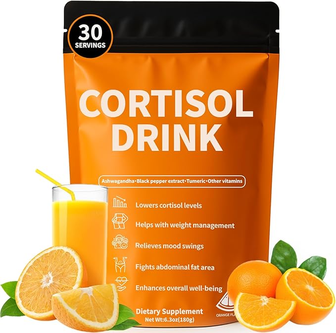 Cortisol Drink Powder - Natural Cortisol Supplements for Ashwagandha L-Theanine Turmeric Root Black Pepper Extract Relaxation Focus Mental Clarity