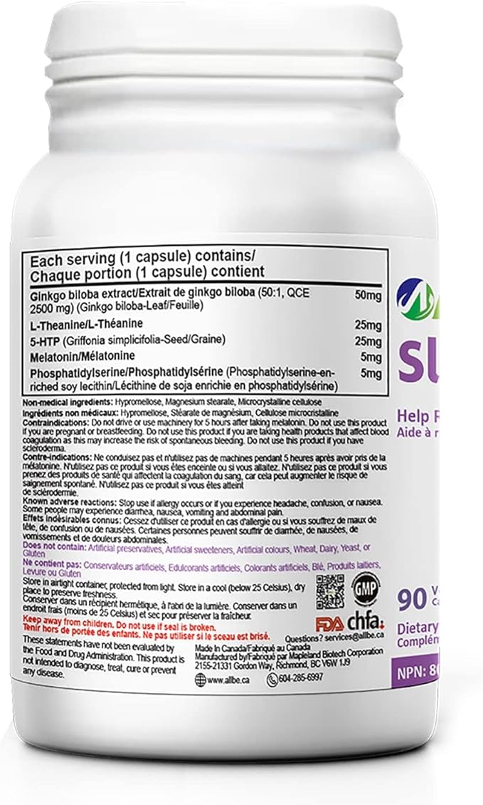 SleepCan Capsules 5mg Melatonin with Phosphatidylserine and L-Theanine 4 Packs of 90 Sleep-Wake Cycle Support Supplements Serving Size: 1 Capsule Once Daily