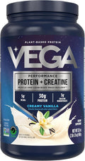 Vega Protein + Creatine - 30g Plant-Based Protein Vanilla 20 Servings 3g Creatine 5g BCAAs Vegan Keto Gluten Free Dairy Free Low Carb for Muscle Growth &amp Repair Drink Mix 33.9oz