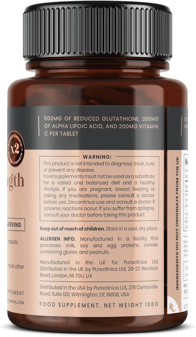 Glutathione 1000mg x 240 Tablets (4 Bottles of 60)- w/500mg Glutathione 300mg ALA and 200mg VIT C per Tablet