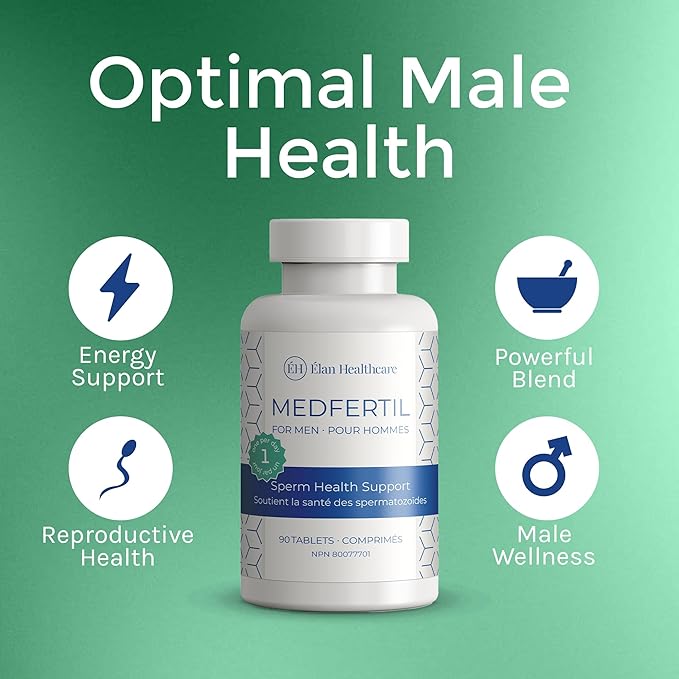Medfertil for Men Dietary Supplement (90 ct) with L-Carnitine Vitamin C E B12 Folate Zinc Selenium and Co-Q10 / Once a Day Tablet/ 3 Month Supply/Elan Healthcare