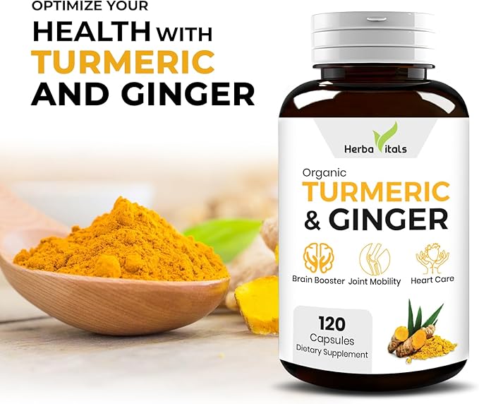 Turmeric and Ginger Capsules| Turmeric Curcumin with Ginger(120 Capsules) 500mg|Best Turmeric with Ginger Supplement|3rd Party Lab Tested