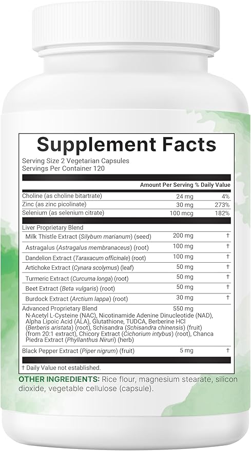 Liver Advanced+ 240 Veggie Capsules | 20-in-1 Complex with Milk Thistle Dandelion NAD NAC ALA TUDCA Glutathione Artichoke Turmeric &amp Astragalus | Non-GMO Gluten Free