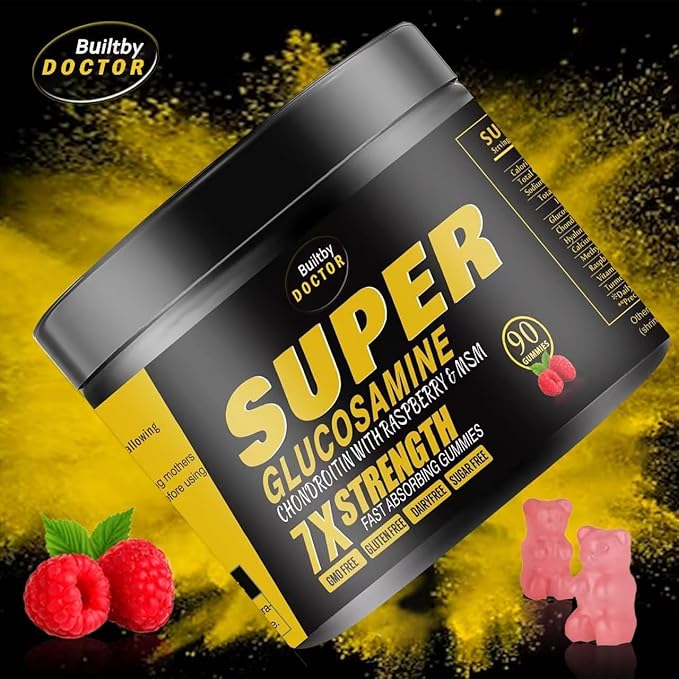 Super Glucosamine Chondroitin Gummies - Extra Strength Joint Support Supplement with MSM &amp Raspberry for Natural Joint Antioxidant Immune Support for Adults Men &amp Women-(2 Pack)