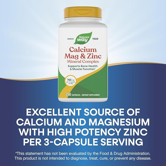 Nature's Way Calcium Magnesium &amp Zinc Mineral Complex Supports Bone Health &amp Muscle Function* Immune Support* 250 Capsules (Packaging May Vary)