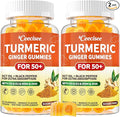 Organic Turmeric Supplement for Adults 50+: Sugar Free Turmeric Curcumin with Black Pepper Ginger Gummies Plus Vitamin D3 K2 MCT Oil MSM - Chewable Vegan Gummy for Overall Health(120Count)