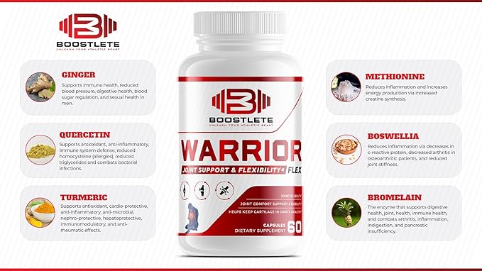 Warrior Flex Premium Joint Support Supplement – Glucosamine Chondroitin Turmeric &amp Boswellia – Promotes Joint Comfort Flexibility &amp Mobility – Non-GMO Gluten-Free USA Made (60 Capsules)