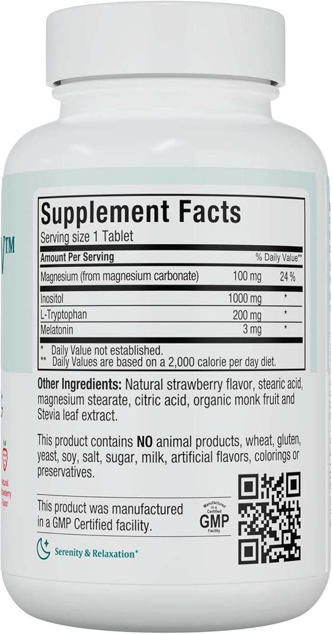 Maxi Health Sleep-O-Chew Strawberry Chewable Tablets with Magnesium Inositol L-Tryptophan 3mg Melatonin for Sleep Support - Non Habit Forming Sleep Aid for Adults Kosher Sleep Supplement 60 Count