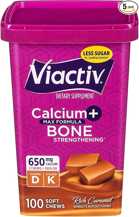 Viactiv Max Formula Calcium +Vitamin D3 Supplement for Bone Health Rich Caramel 100 Soft Chews - 5 Pack