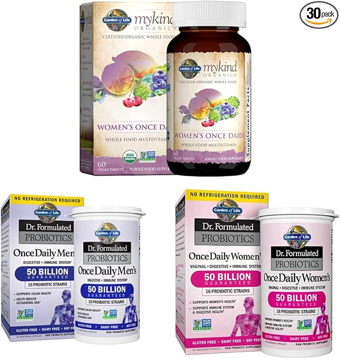 Garden of Life Multivitamin for Women + Probiotics for Men &amp Women - Organic Whole Food Vitamin with Prebiotics