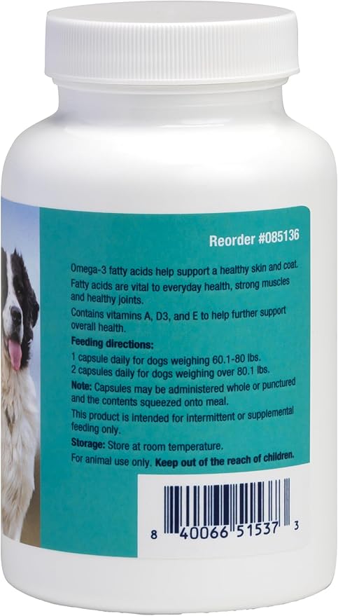 Covetrus Omega-3 Soft Gels for Large Dogs – Essential Fatty Acids with Vitamins A E &amp D3 – Skin Coat &amp Joint Supplement – 60 Count