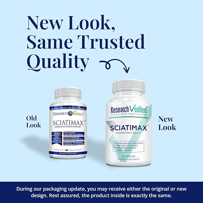Research Verified Sciatimax – Sciatica &amp Nerve Support with B Vitamins Magnesium Corydalis Boswellia &amp Alpha Lipoic Acid – 60 Vegan Capsules - Pack of 3