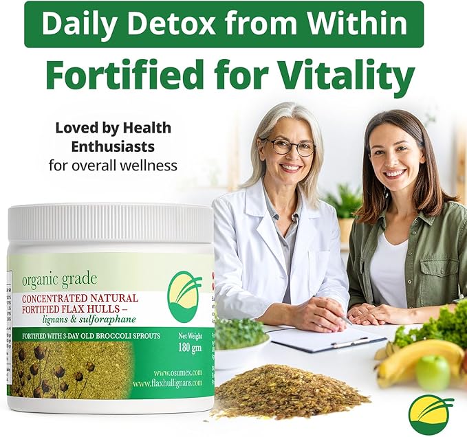 Fortified Flax Seed Hulls with Broccoli Sprouts Powder - 6 Ounce Organic Sulforaphane Supplement Organic Broccoli Nutrient-Rich Powder High Fiber Ground Flaxseed Antioxidant Supplement