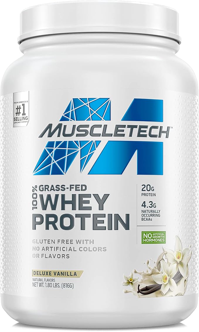 MuscleTech Grass Fed Whey Protein Powder Triple Chocolate &amp Deluxe Vanilla 1.8 lbs Each