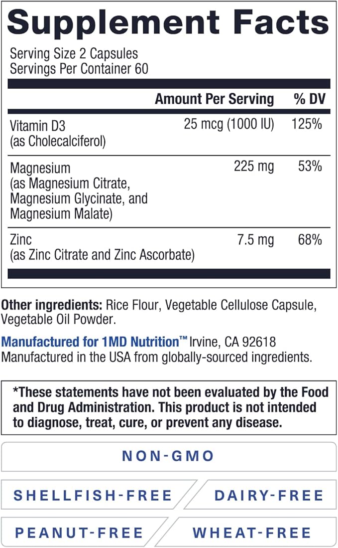 1MD Nutrition MagMD Plus - Magnesium with Zinc &amp D3 | Promotes Heart Health Supports Bone &amp Muscle Strength and Aids Immune System - 120 Ct
