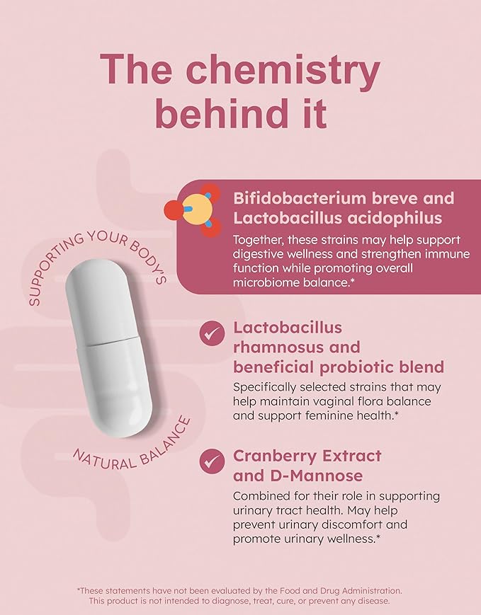 Women's – Probiotic for Women with Cranberry D-Mannose &amp Prebiotics – 28 Billion CFU to Support Vaginal Urinary &amp Digestive Health – Lactobacillus Bifidobacterium Vegan 30 Capsules