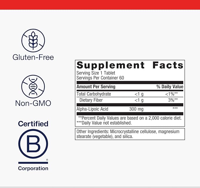 Metagenics Alpha-Lipoic Acid 300 mg - Metabolism &amp Antioxidant Support Supplement for Tissue Brain &amp Heart Health* - Non-GMO Gluten-Free Vegan Soy-Free - GMP Certified Facility - 60 Tablet