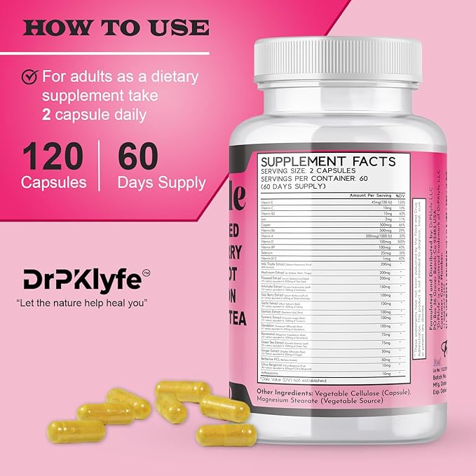 Milk Thistle Capsules for Liver Detox &amp Cleanse Support – with Dandelion Root Resveratrol Artichoke Moringa Silymarin – 120 Capsules (60-Day Supply)