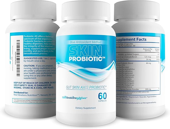 Skin Probiotic Blue Antioxidant Method For Skin And Gut - Our Best Anti Aging Skin Supplement - Anti Wrinkle Supplements For Women &amp Men - Prime Biome Probiotics Anti-Aging Reactivate Capsules