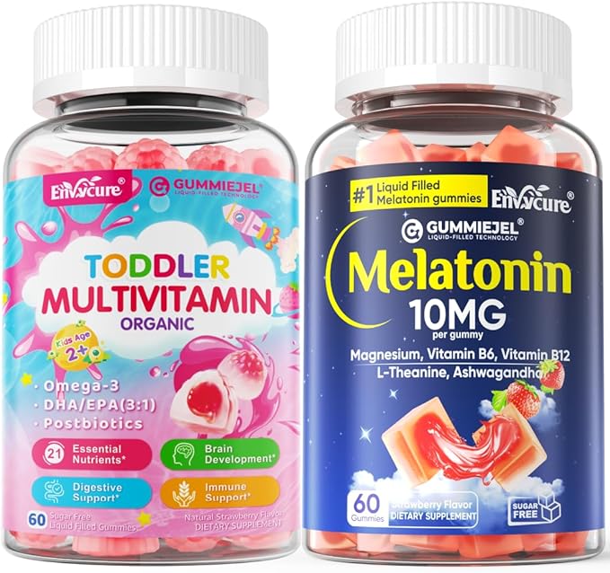 Melatonin Gummies 10mg 20mg with Magnesium for Adults + Organic Toddler Multivitamin Gummies + Omega-3 (DHA/EPA) 2 Pack