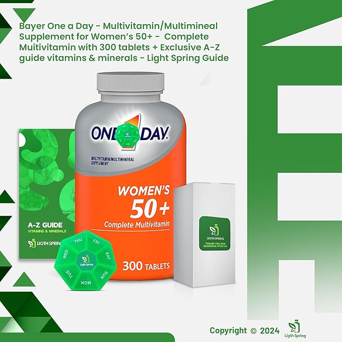 Women's 50+ Multivitamin 300 Tablets with Bundle Exclusive Vitamins &amp Minerals - A to Z - Better Ligth&ampSpring Guide + Weekly Pill Organizer (3 Items)
