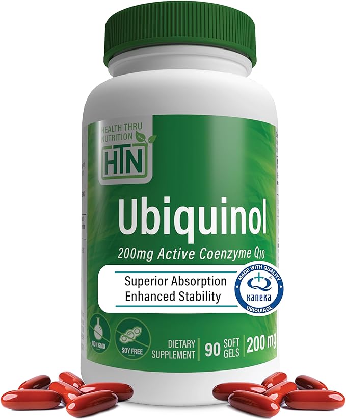 Health Thru Nutrition Ubiquinol 200mg 90 Softgels as Kaneka QH Reduced CoQ-10 | Stabilized - 3rd Party Tested | Enhanced Bioavailability | Cardiovascular &amp Mitochondria Function Support | Non-GMO