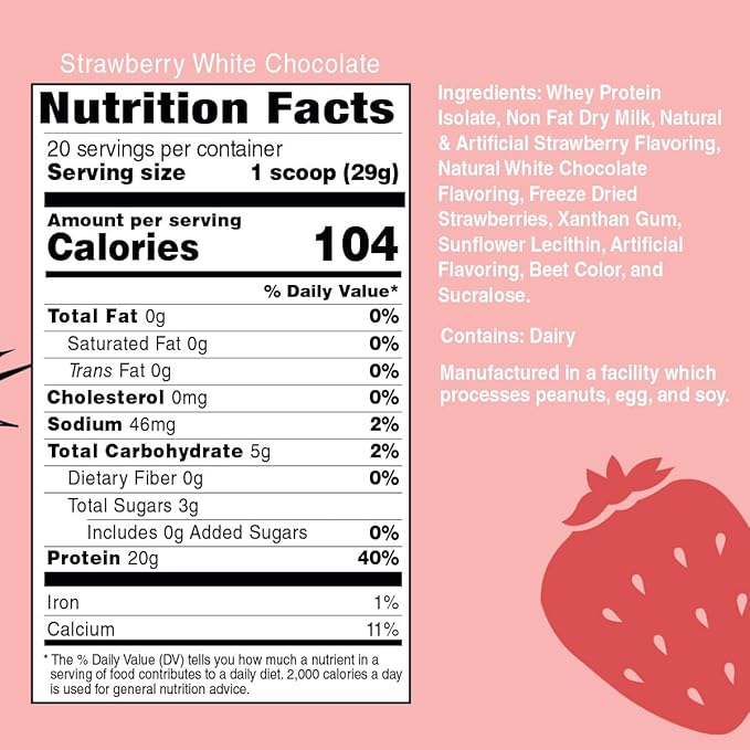 Bariatric Eating Inspire Strawberry White Chocolate 20g Whey Protein Isolate Powder (20 Servings)