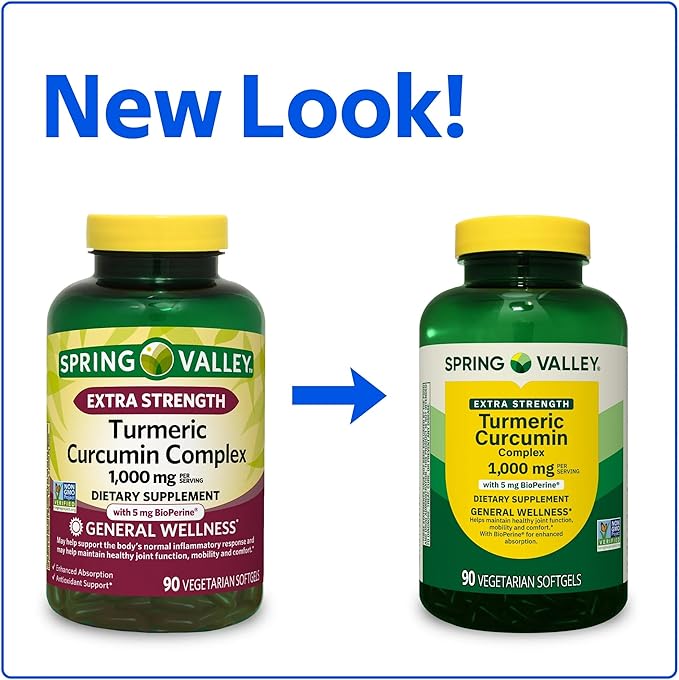 SUREFECT Spring Valley Extra Strength Turmeric Curcumin Complex with BioPerine - 90 Vegetarian Softgels with Organizer